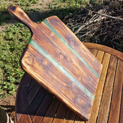 Cheese board, Charcuterie board with resin inlay Japanese Shou sugi ban style